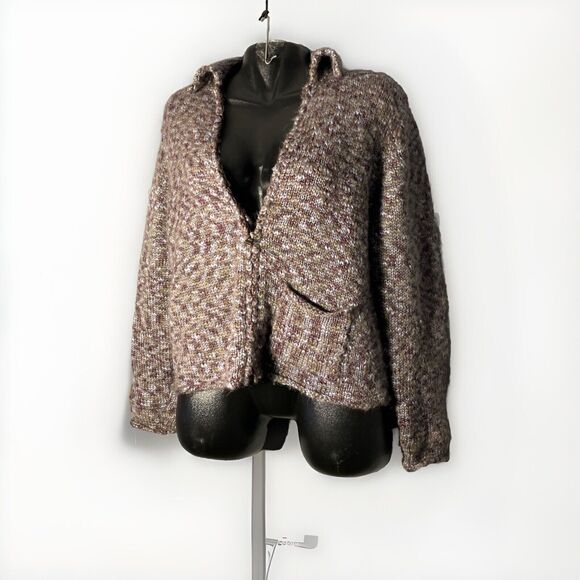 Woolrich Wool Zipper Crop‎ Cardigan Womens Medium Purple Variegated Muti Color - Picture 1 of 4